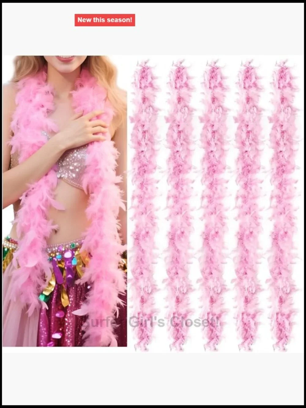 5 Turkey Feather Boas 150cm Halloween Party Costume Decoration, Multipack